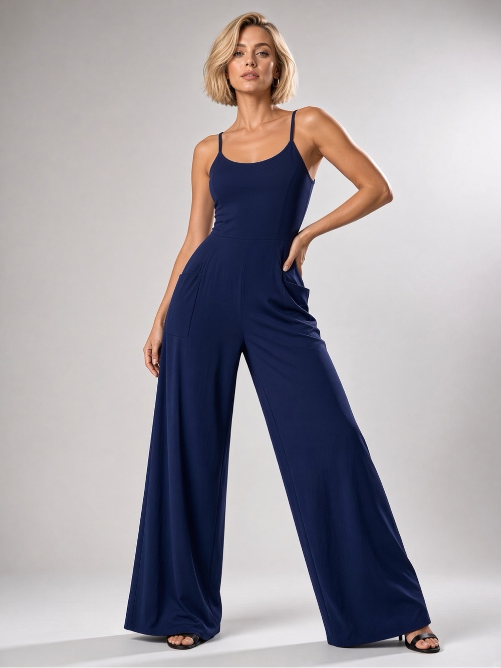 Annabelle Navy Wide-Leg Spaghetti-Strap Jumpsuit